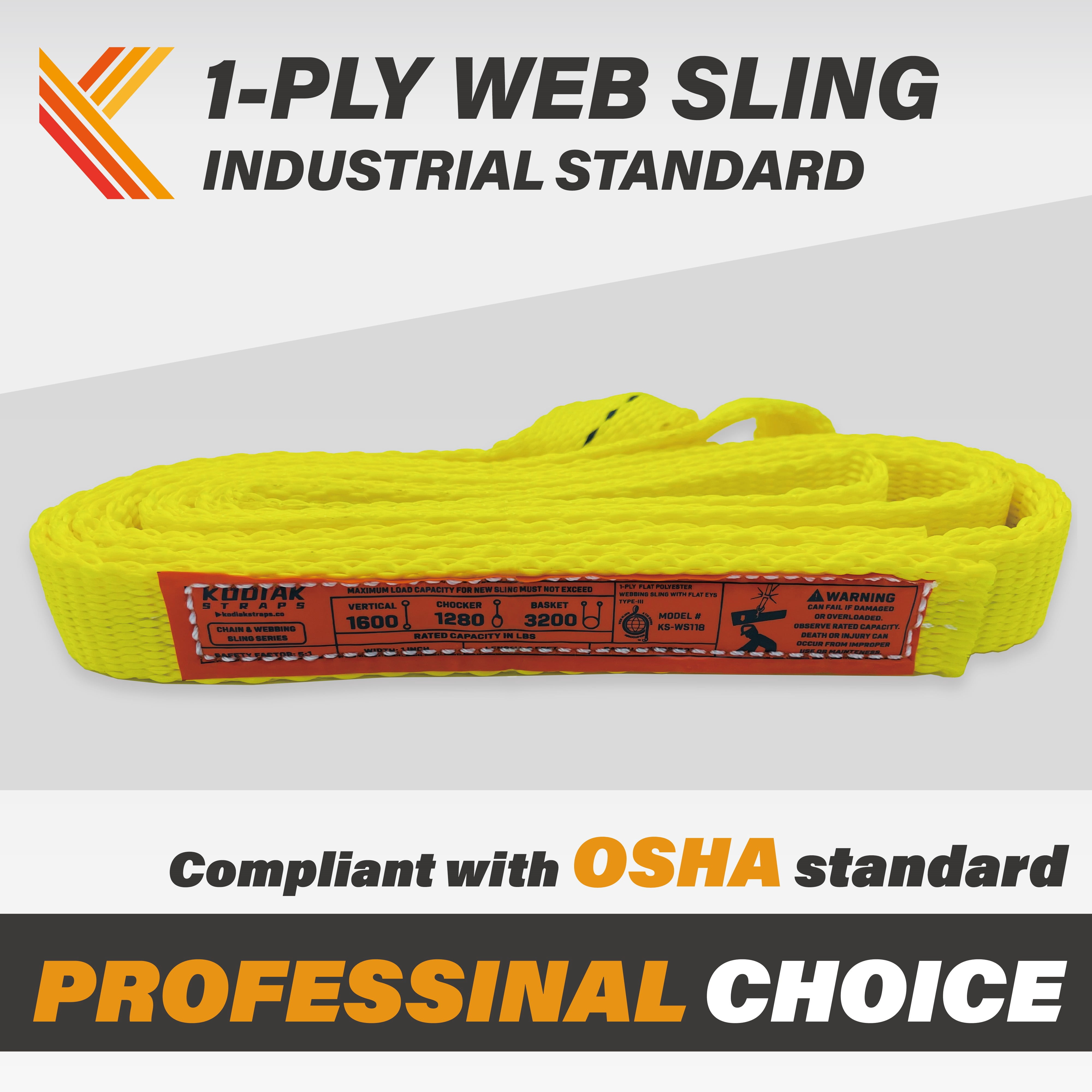 1-Ply Webbing Sling 1”x 20ft Lifting Straps 2Pack Heavy Duty Web Strap Rigging Moving Towing Hoisting Gear KODIAK STRAPS