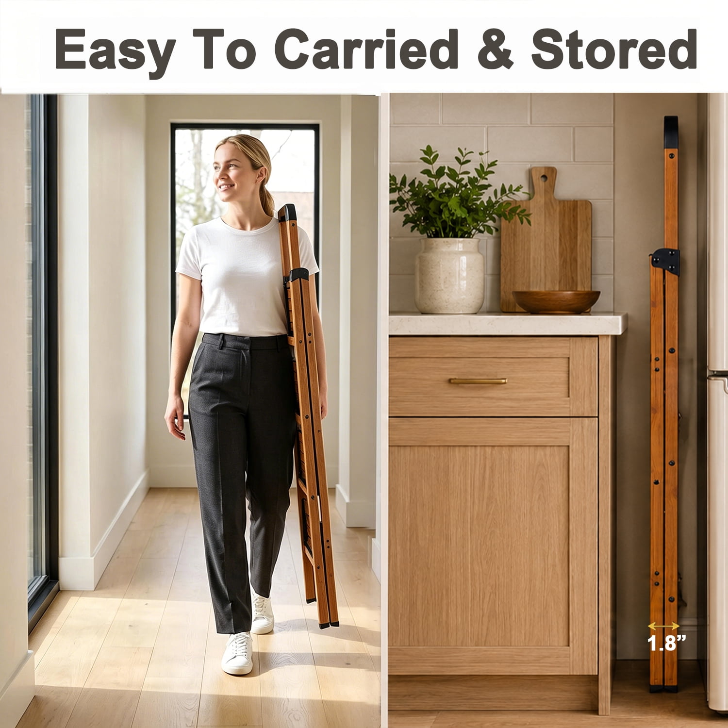 Calmwrd 4-Step Woodgrain Finish Aluminum Foldable Step Ladder