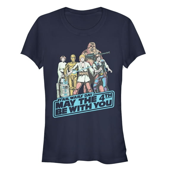 Junior's Star Wars May the Fourth Classic Poster Graphic Tee Navy Blue Medium