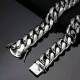 thumbnail image 3 of CUITING 6-22mm Mens Hip Hop Stainless Steel Miami Cuban Link Chain Necklace Silver Color-32 in-20mm, 3 of 7