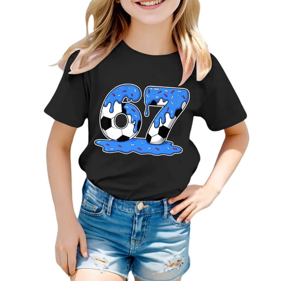 XAOFW Kids 6 7 T-Shirt Graphic Number Print Blend Boys Girls Short Sleeve Round Neck Comfort Fashionable Casual Daily Wear Tee