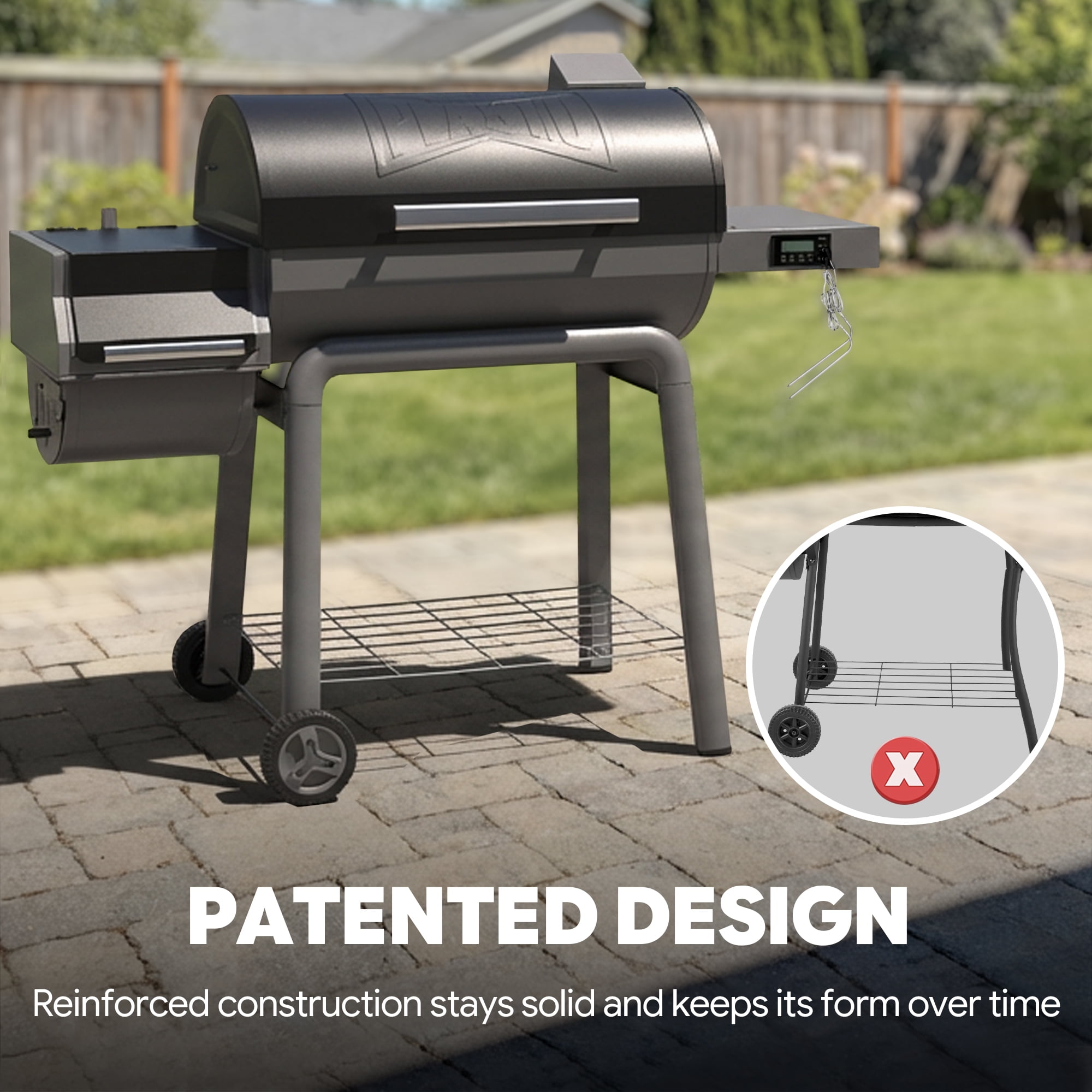 Feasto 30-inch Heavy-Duty Charcoal Grill with Offset Smoker - Digital Temperature Control & 2 Meat Probes, 815 Sq. In. Cooking Space for Backyard Bbq
