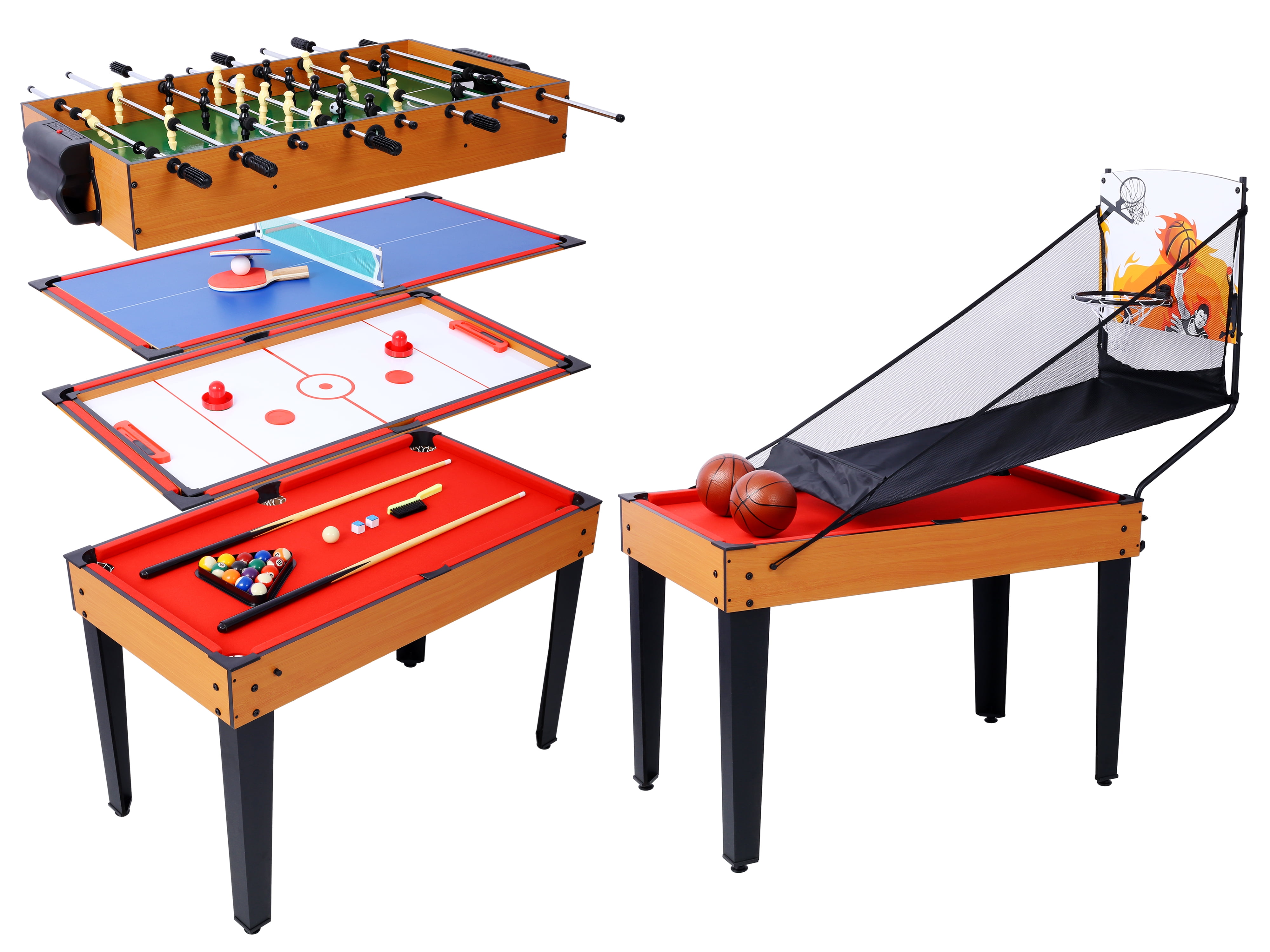 5-in-1 Multi-Game Table Billiards Ping Pong Foosball Hockey Basketball Brown