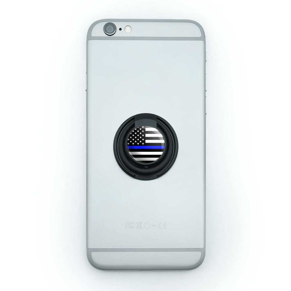 Thin Blue Line American Flag Mobile Smart Phone Finger Ring Grip Holder Stand