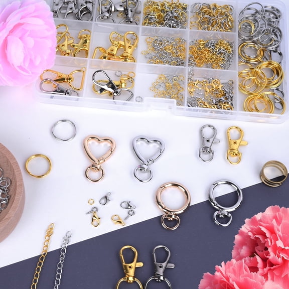 579PCS Keychain Making Kit, Key Chain Supplies Including Keychain Clip, Key Rings, Lobster Claw Clasps, Jump Rings, Extender Chain,Pliers for Key Chain Making and Jewelry Making(Gold&Silver)