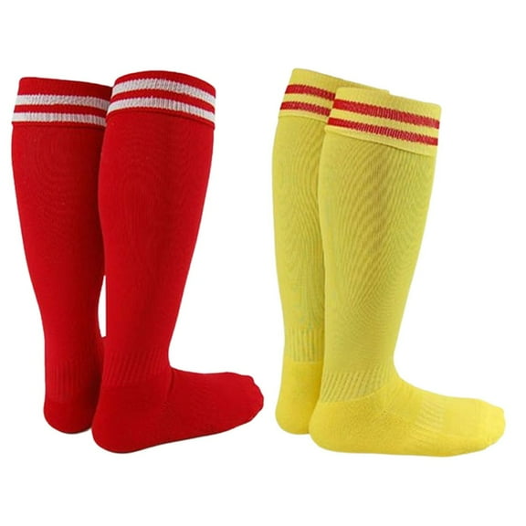 Lian LifeStyle Exceptional Girl's 2 Pair's Knee High Sports Socks for Soccer, Softball, Baseball, and Many Other Sports XL002 Size S, Color Red, Yellow