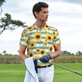thumbnail image 3 of Fotbe White Blue Striped Sunflower Pattern Men’s Golf Polo Shirt – Breathable Performance Golf Shirt with Button-Down Collar-Small, 3 of 6