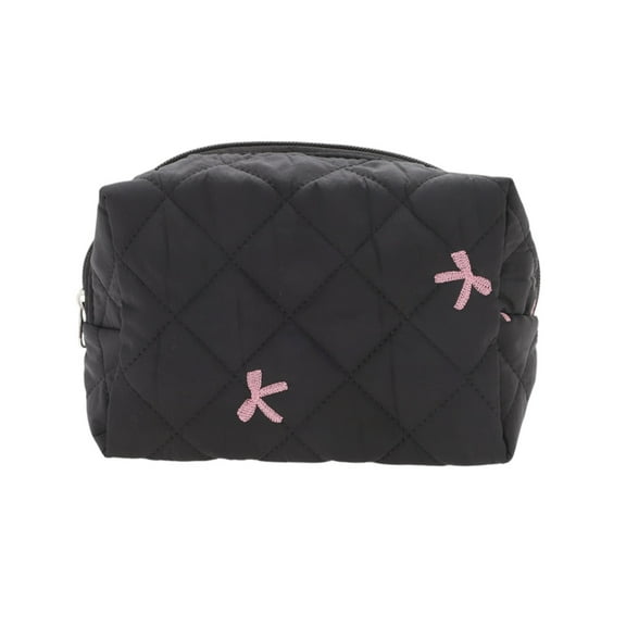Unique Bargains 1 Pc Rectangle Bow Embroidery Makeup Bag Black Polyester