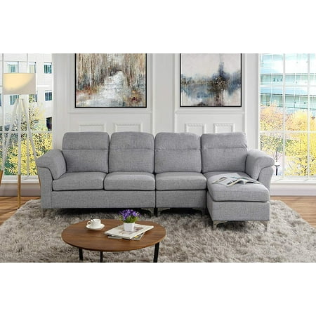 Modern Linen Fabric Large Sectional Sofa, L-Shape Couch (Light