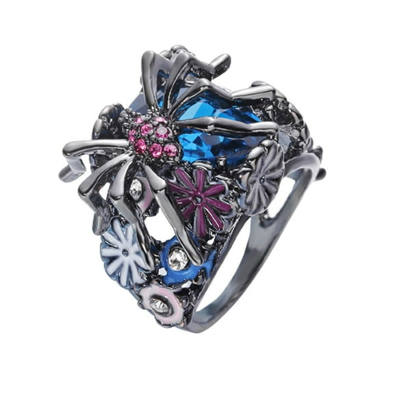 Anillo HUOGUO - Flor que gotea con forma de araña azul exagerada