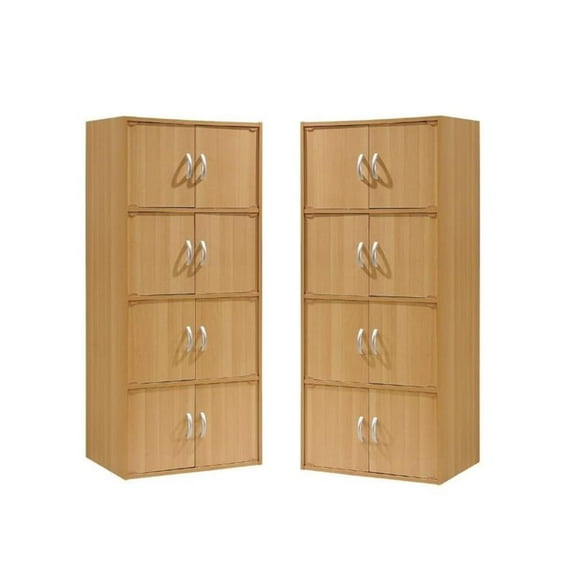 Home Square 4 Shelf 8 Door Wood Bookcase Cabinet Set in Beige (Set of 2)