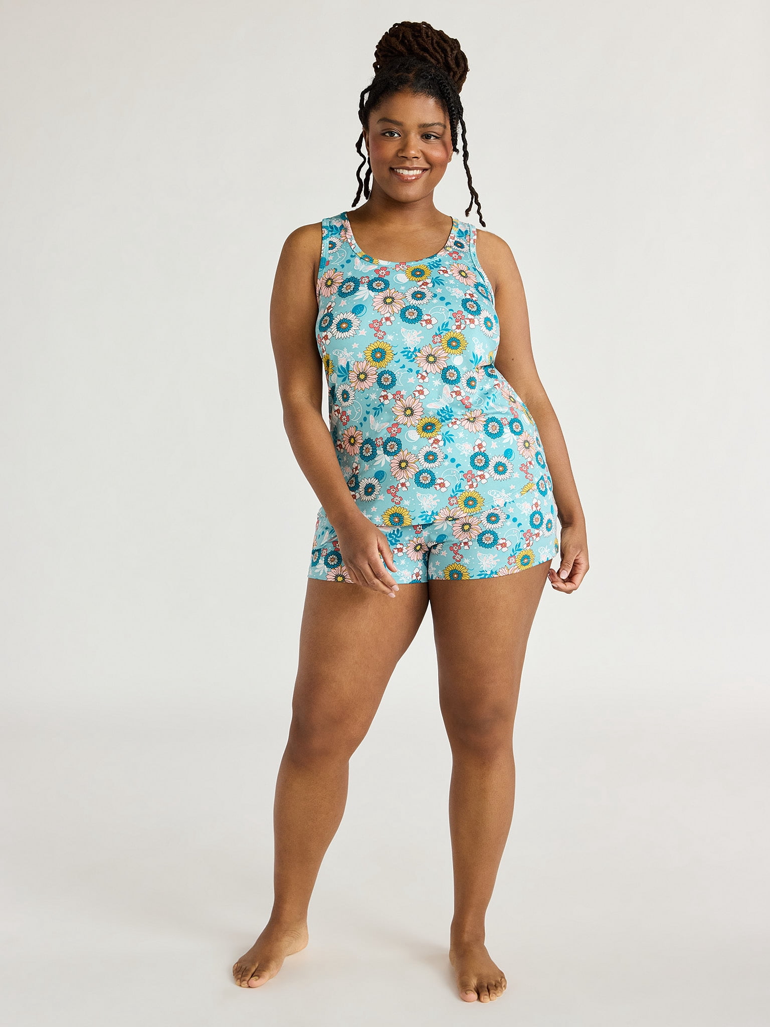 Joyspun Women’s Tank and Shorts Pajama Set, Sizes S to 3X