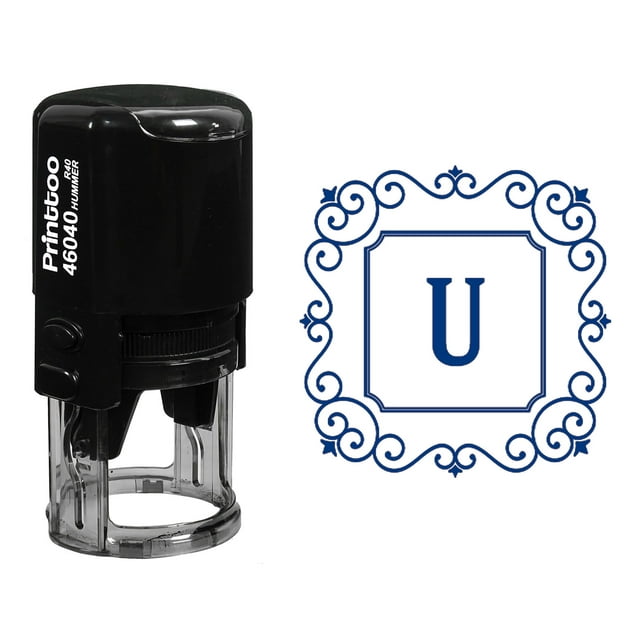 Printtoo R-40 U Alphabet Monogram Initial Square Swirl Border Self Inking Rubber Stamp Office Stationary