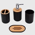 thumbnail image 2 of Dispensador de jabón para loción, juego de accesorios de baño, jabonera de madera de resina, soporte para cepillo de dientes, vaso, bomba, botella, taza, negro o blanco, 1 unidad, 2 of 4