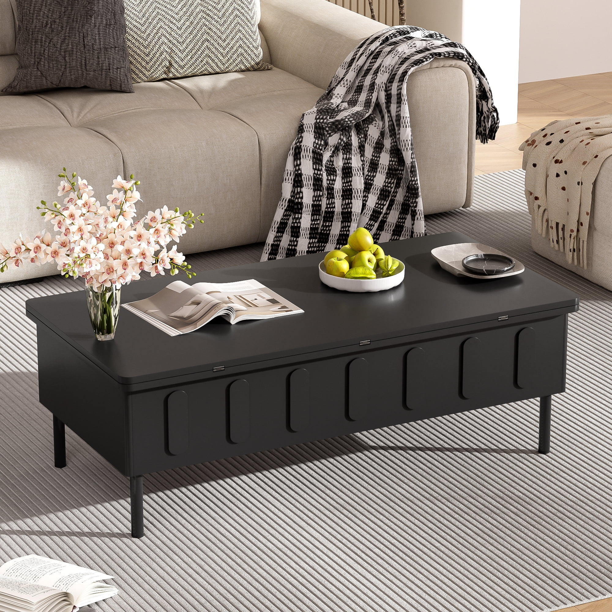Euroco Modern Lift-Top Convertible Coffee Table – Multifunctional Workstation, Dining & Storage Table for Small Spaces