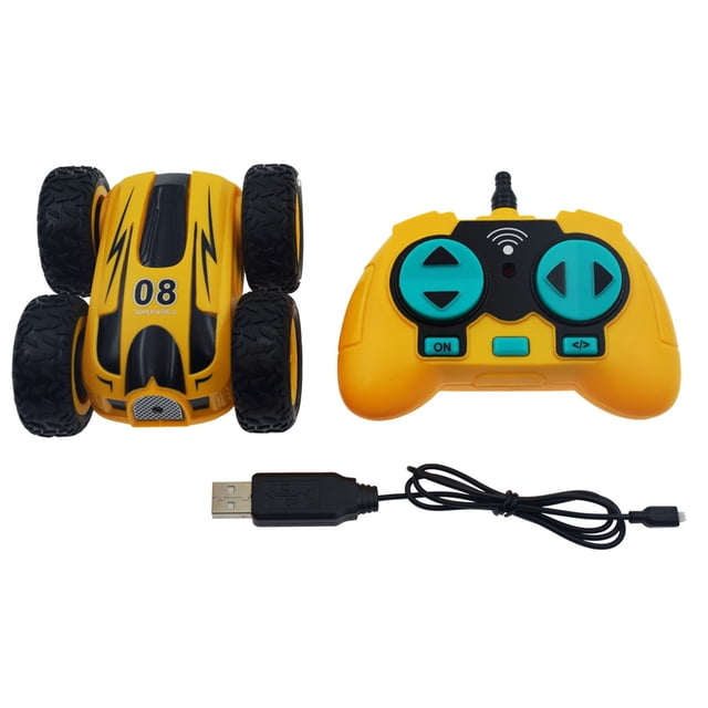 Ounissouiy Coche de Control remoto, interesante, creativo, giratorio de doble cara, vehículos acrobáticos, juguete automático para niños Kits de construcción modelo Amarillo