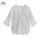 thumbnail image 1 of Camisa a rayas Blusa con cuello en V de verano Mujer Top casual con manga trompeta, Negro, XXL Kearding AP001548-10B, 1 of 7