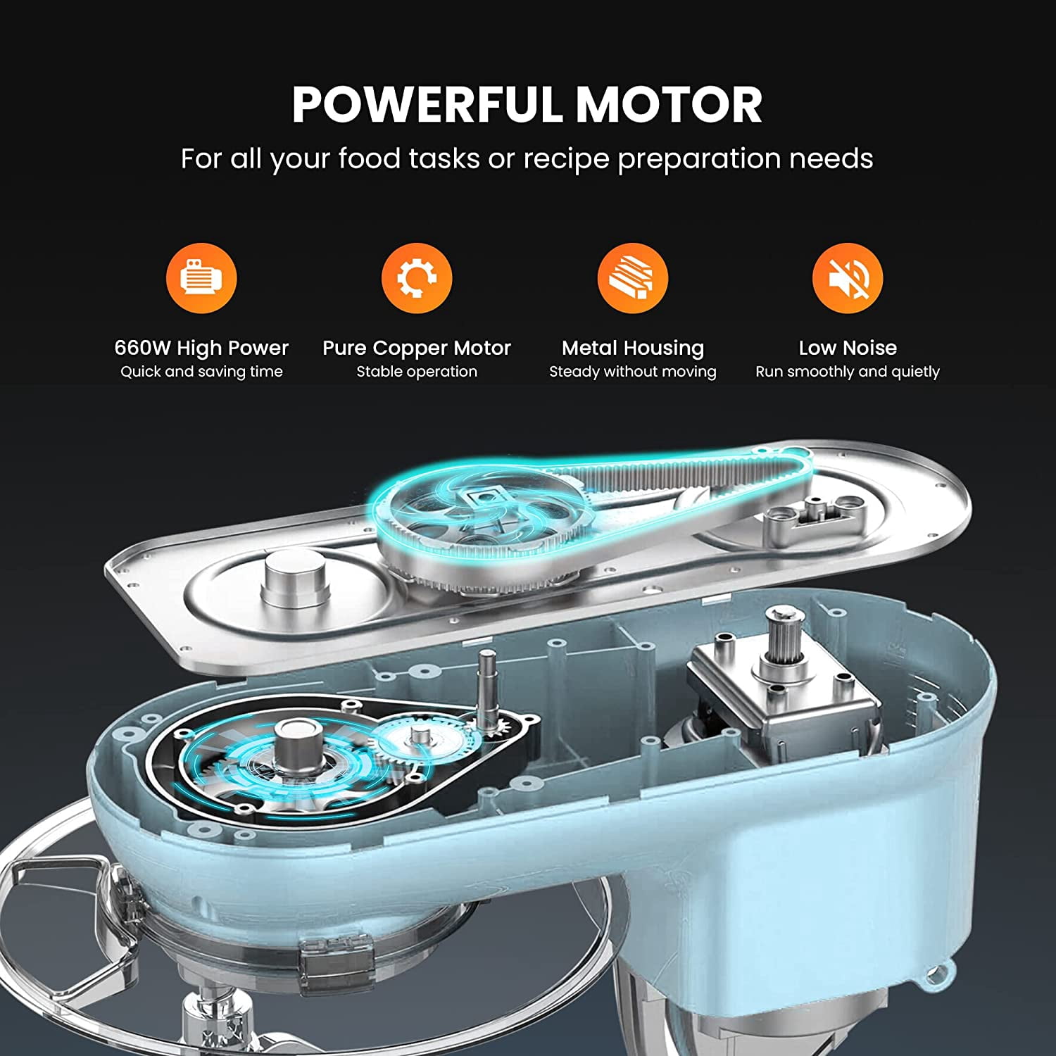 SPECSTAR Stand Mixer, 660W 10 Speed 6 Quart Tilt-Head Kitchen Electric Food Mixer with Beater, Dough Hook, Wire Whip and Egg Separator, Blue