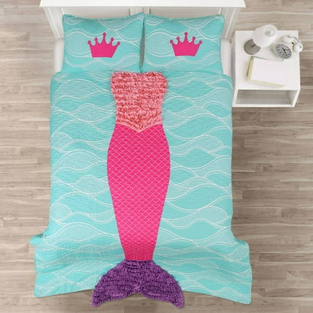Lush Decor Mermaid Ruffle Kids Sealife Comforter, Full, Pink/Purple, 3-Pc Set