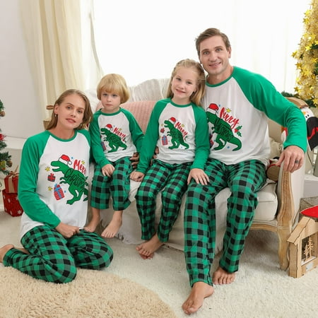 

Luckinbaby Family Matching Pajamas Dinosaur Long-Sleeved Tops + Plaid Trousers