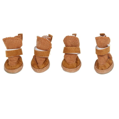 4PCS Dog Shoes  Pet Short Boots  Chihuahua  Warm  Non-Slip  Adjustable Boots  Khaki