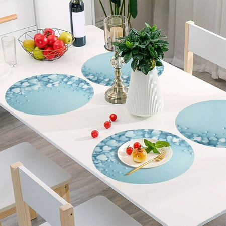 

Round Grid Placemat One Sizex1 Round Placemat PVC Plate Mat，15.4 Inch Non-Slip and Heat Resistant Table Placemat Dining Room Placemat Blue Cute Heart Pattern