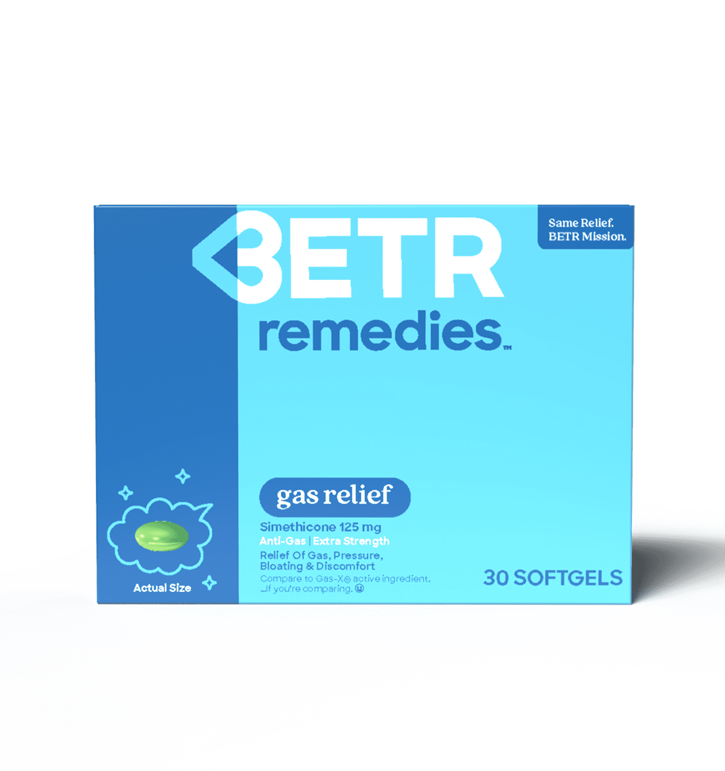 BETR Remedies Gas, Pain, Bloating Relief Medicine, Simethicone 125 mg