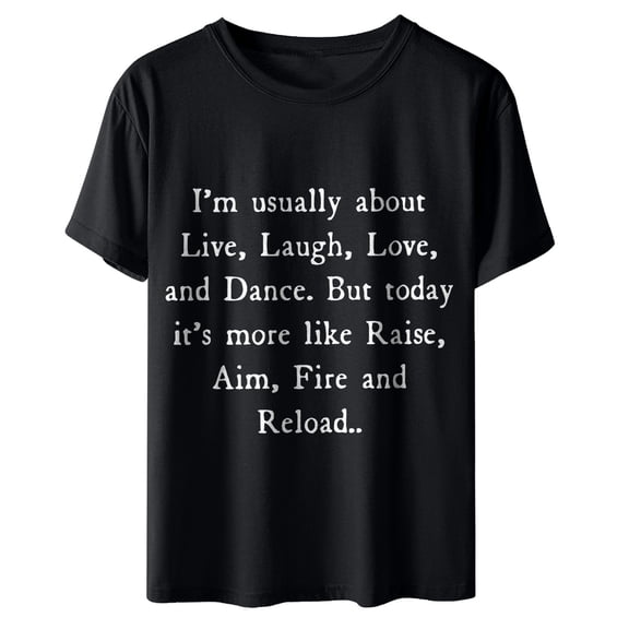 Odeerbi Womens Tops Dressy Casual Blouse Mens Shirts Gifts T-Shirt Letter Print Short Sleeve Black