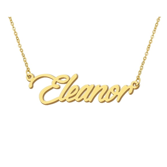 HUAN XUN 18k Gold Plated Eleanor Name Necklace Stainless Steel Nameplate Necklaces for Womens Mens Mother Day Christmas Jewelry Gift