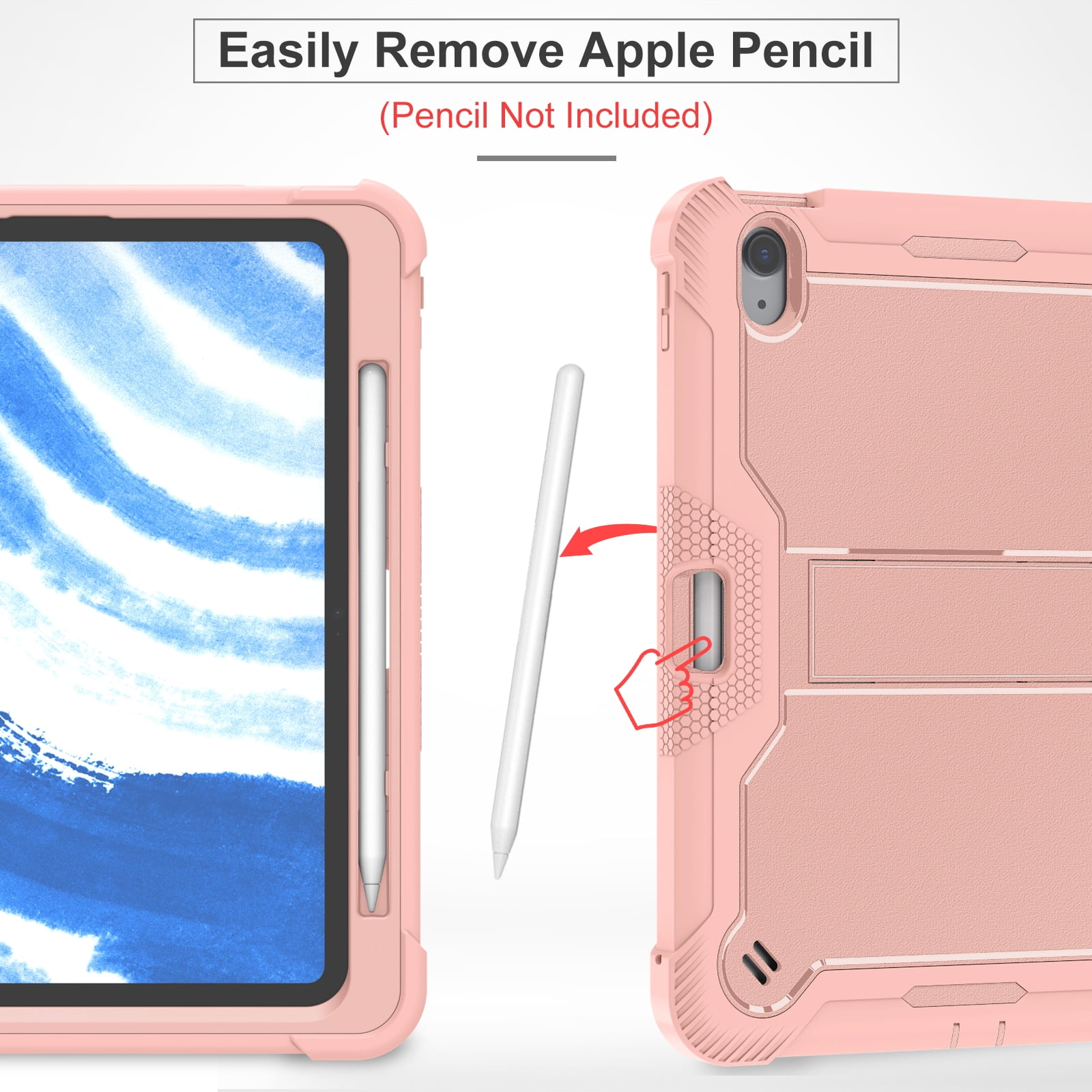 Allytechgroup Rugged Case for Apple iPad Air 11 M4 M3 M2 2026 2025 2024, Dual-Layers Kickstand Anti-Scratch Bumper With Pencil Holder Lightweight Kids Friendly Case Cover for iPad Air 11", Rosegold