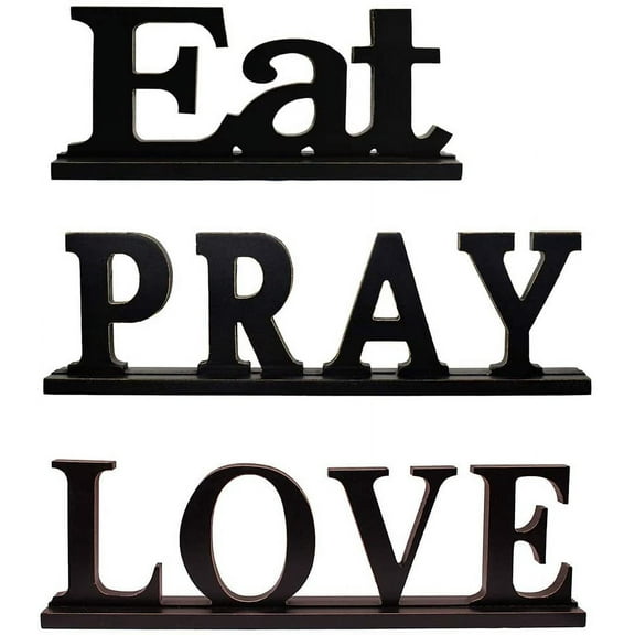 Black Word Sign Tabletop Decor, Distressed Wooden Cutout Word Decor, Decorative Wooden Word Art Wood Sitter (Black Assorted Pack-D)