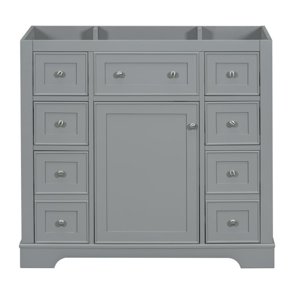 36" Bathroom Vanity without Sink, Modern Bathroom Cabinet Base with One Cabinet and Six Drawers, Solid Wood Bathroom Cabinet for Bathroom, Grey