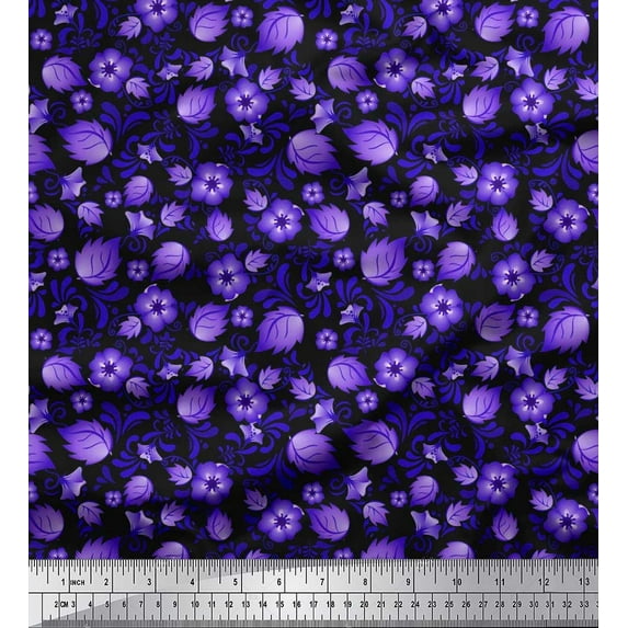 Soimoi Poly Georgette Fabric Dot,Leaves & Floral Artistic Print Fabric by The Yard 52 Inch Wide