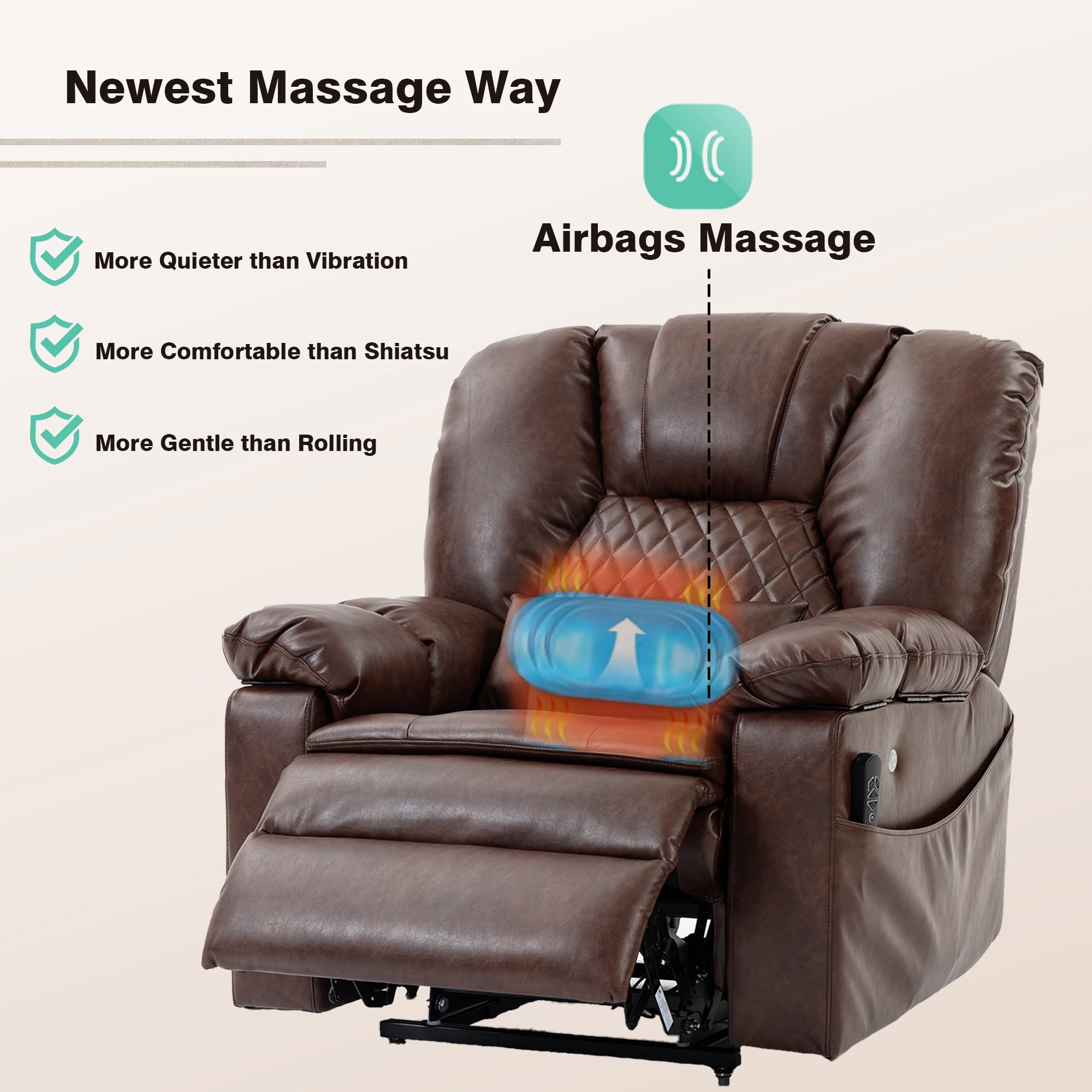 LITVZ Air Compression Waist Massage Recliner for Elderly, Big Man Recliner 400 lbs Heavy Duty, Oversized Power Lift Recliner Chair with Airbag Massage & Heating, Lay Flat 180° for Family