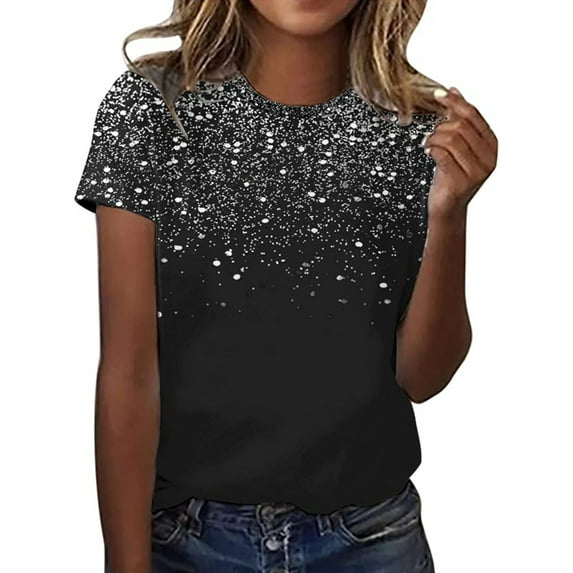 Gvmfive Women Tops Summer Short Sleeve Tops Round Neck Casual T-shirt