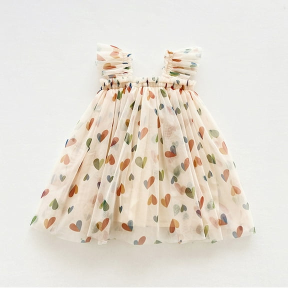 JUoaLXG Baby Girls Casual Dresses Summer Fly Sleeve Party Dance Party Dress Sportwear,Beige,1-2 Years