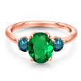 thumbnail image 3 of Gem Stone King 18K Rose Gold Plated Silver Green Nano Emerald and Blue Diamond Engagement Ring for Women | 2.04 Cttw | Oval 9X7MM | Gemstone May Birthstone | Size 6, 3 of 6