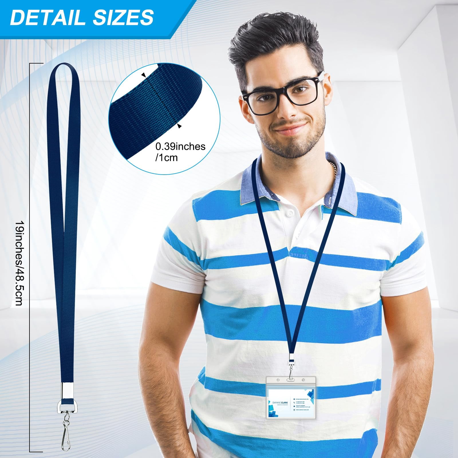 50 Pack Bulk Lanyard For Id Badge Holder Durable Flat With Swivel Hook And Clip (navy Blue)