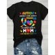 thumbnail image 2 of Awareness Graphic T-Shirt, 100% Cotton Crew Neck Tee, Casual Knit Fabric Top, Regular Length, with Inspirational Message and Puzzle Design, for All Seasons, 2 of 7