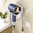 thumbnail image 5 of Folding Hair Dryer Holder Rack, Wall-Mounted No-Drill Storage Organizer with Adhesive for Bathroom, Holds 2kg, Includes Jewelry Hooks, White/Gray/Beige, 5 of 7