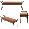 thumbnail image 3 of DUOMAY Modern Rectangle Ottoman Bench with Arms and Metal Legs, Mid Century PU Dining Table Bench Footstool Entryway Shoe Bench for Dining Room Bedroom Living Room, Brown, 3 of 16