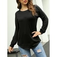 thumbnail image 5 of TEMOFON Womens Tops Long Sleeve Crew Neck Tunic Top Casual Loose Fit Soft Blouse T-Shirts Black Tee, 5 of 6