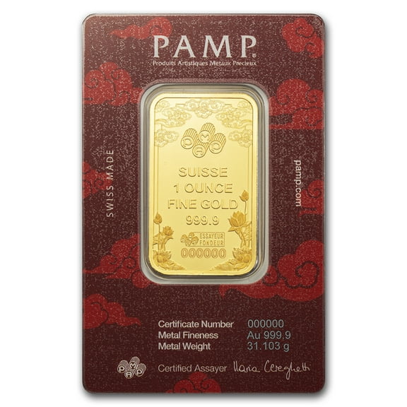 2025 1 oz Gold Bar – PAMP Good Luck Yellow Dragon w/ Assay - WM