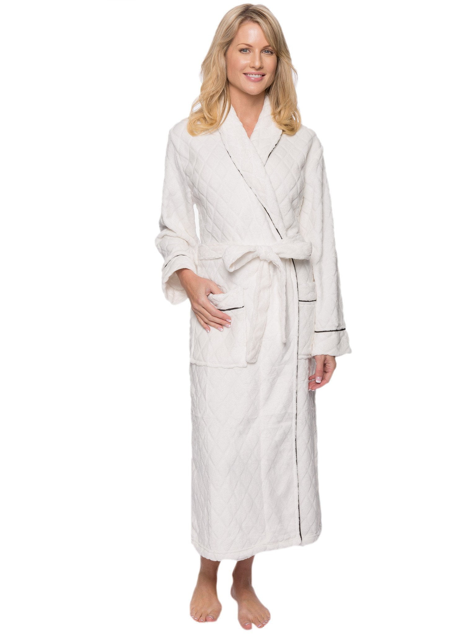 Noble Mount Women's Premium Coral Fleece Plush Spa/Bath Robe - Diamond Cream - Large, Beige
