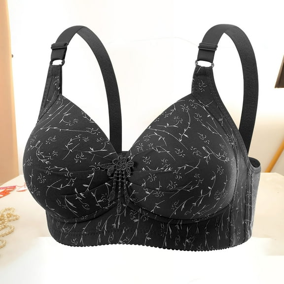 Bras for Women No Underwire Wireless Bras Ndbuld Women's Non Steel Hoop Gathered Middle Button Breastfeeding Breathable Elastic Underwear Daily Bra Black S