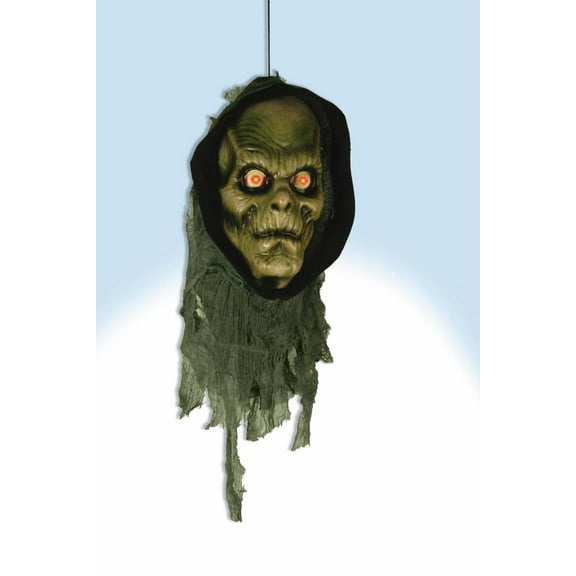 Plastic Green Zombie Head with Light Up Eyes Monster Head Halloween Prop