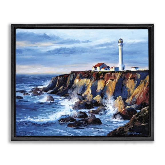 Stupell Industries Coastal Lighthouse on Sea Cliff Black Floating Frame Canvas Art, 31 x 25, by Erin Dertner