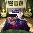 thumbnail image 2 of meiyoeat Rainbow Triceratops Dinosaur Twin Comforter Sets for Kids Boys Teens, Galaxy Wildlife Bedding Set, Black Reversible, 2-Piece, 1 Comforter and 1 Pillowcase, 2 of 6