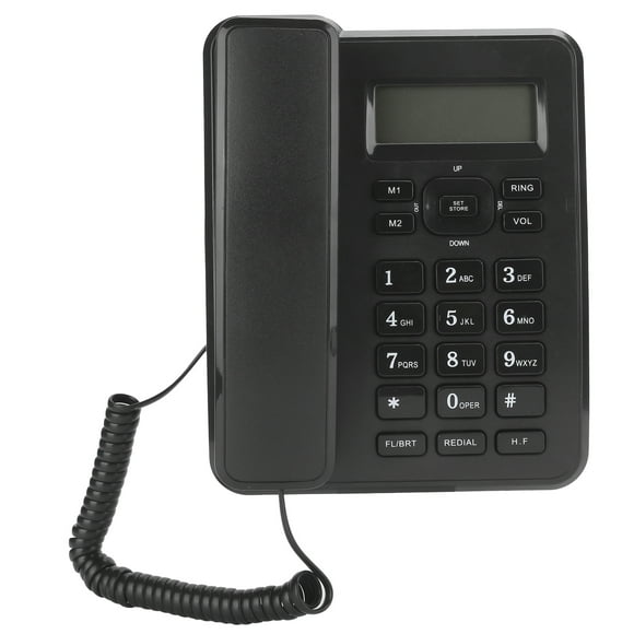 Teléfono Material ABS Negro Brillo LCD Funciones de Memoria de Doble Enlace Teléfono con Cable para Llamar