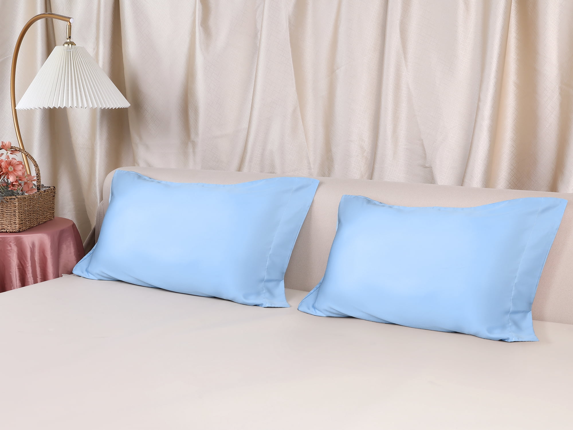 Unique Bargains Satin Pillow Cases Set of 2 Cooling Pillow Covers Queen Sky Blue